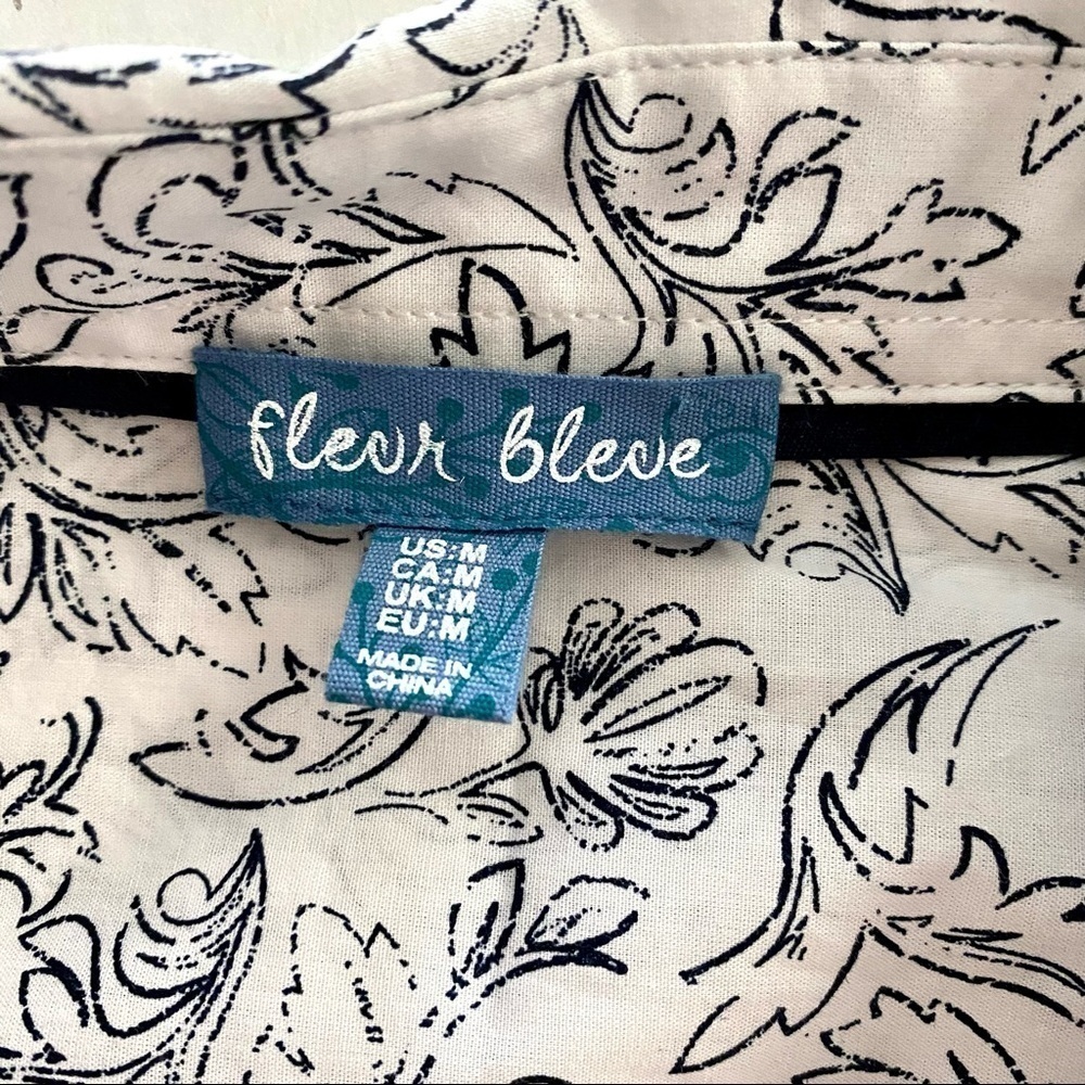 Fleur Bleue Floral Cotton Button-down Shirt Medium Casual - Picture 8 of 13